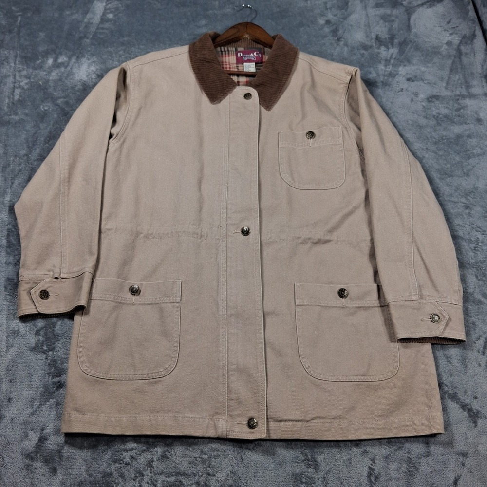 Vintage Denim & Co Barn Jacket Womens L Cotton Plaid Lined Corduroy Collar Chore